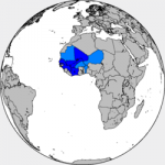 Evènements : Carte de l'AOF. En bleu sombre, les colonies fédérées en 1895 ; en bleu clair, les territoires associés ultérieurement.